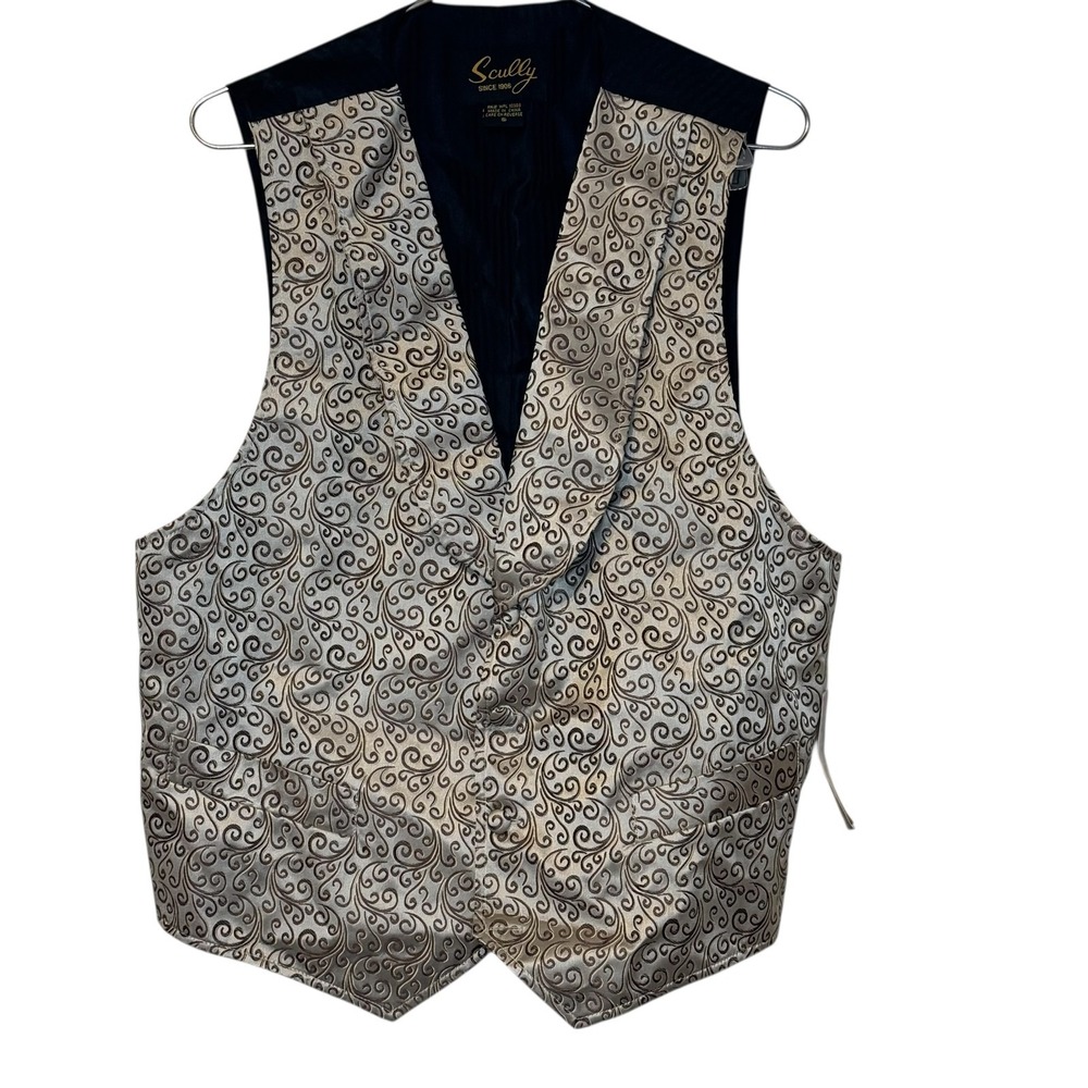 Scully‎ Men's Vest Champagne Scroll Old West Steampunk shawl lapel Small NWT